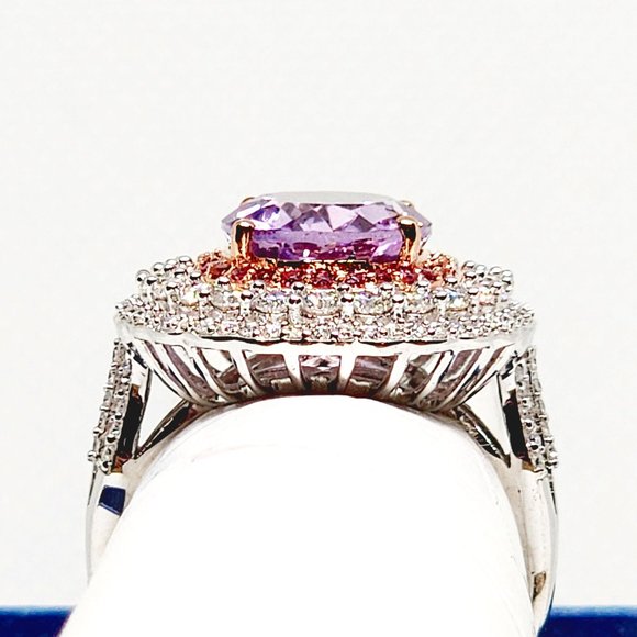 AAA Rose De France Amethyst, Lotus Garnet & Moissanite cocktail ring size 8 - Picture 6 of 6